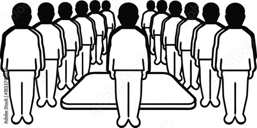 Crowd of People Standing Facing Forward on White Background Keywords: crowd, people, group, standing, facing forward, audience, gathering, mass