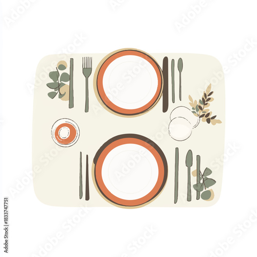  Elegant Place Setting with Plates Cutlery and Botanical Accents