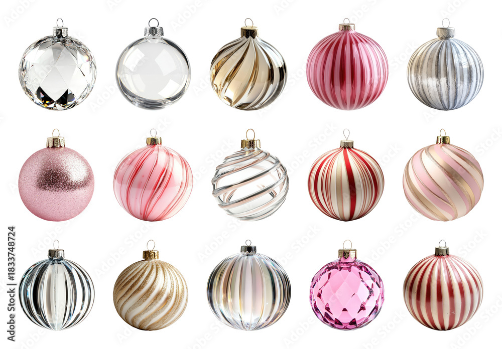 Fototapeta premium PNG Elegant festive Christmas ornaments collection, element set on transparent background