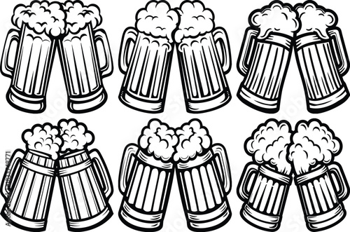 Beer Mug Illustration Vintage Hand‑Drawn Foam Glass Icon in Clean Black & White Outline