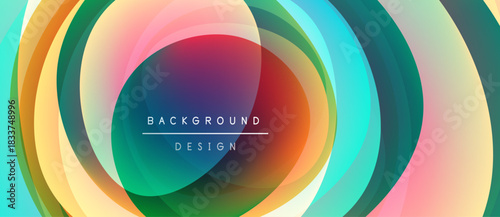 Abstract concentric circles create vibrant layered effect. Colors blend, forming central focal point with text overlay. Modern design.