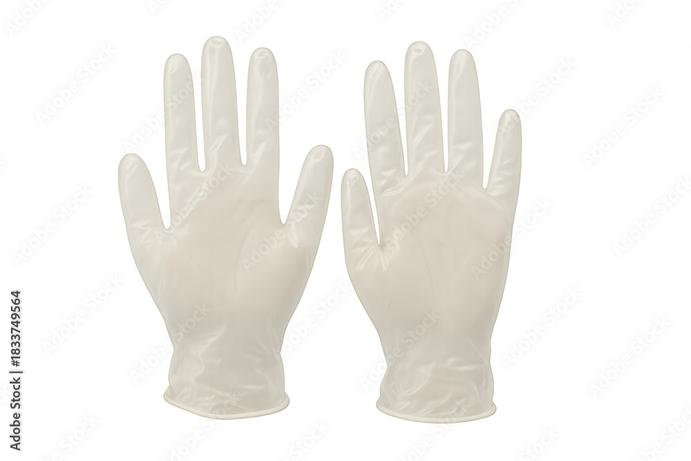 Obraz premium Pair of disposable medical gloves providing hand protection, hygiene, and safety for healthcare and home use, transparent background