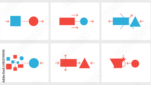 Abstract geometric shapes flow diagrams with arrows