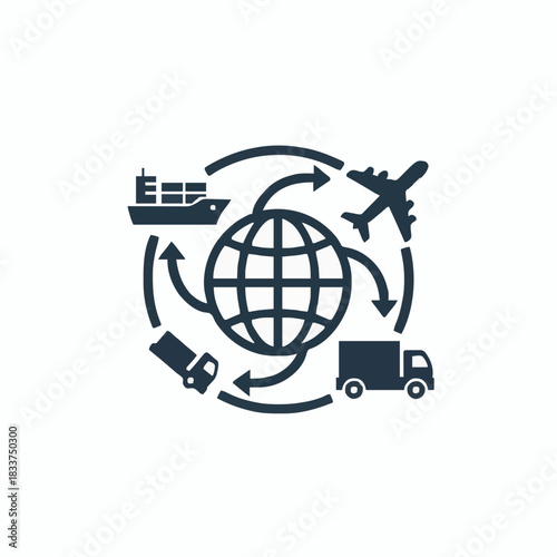 Global Logistics in Motion: A dynamic illustration showcases the seamless movement of goods across the globe, depicting diverse modes of transport that orchestrate international trade.