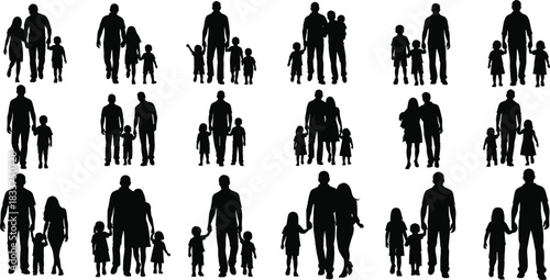 Silhouettes of Families and Couples with Children Walking illustration untitled