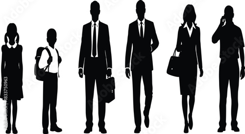 Silhouettes Of People From Childhood To Adulthood On White Background Keywords: silhouette, people, child, boy, girl, student