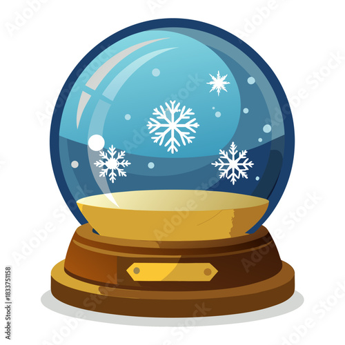 Festive Holiday Snow Globe Isolated Vector Illustration. Detailed Glass Sphere Ornament with Realistic Reflections, Falling Snow, and Elegant Golden Base for Seasonal Designs.