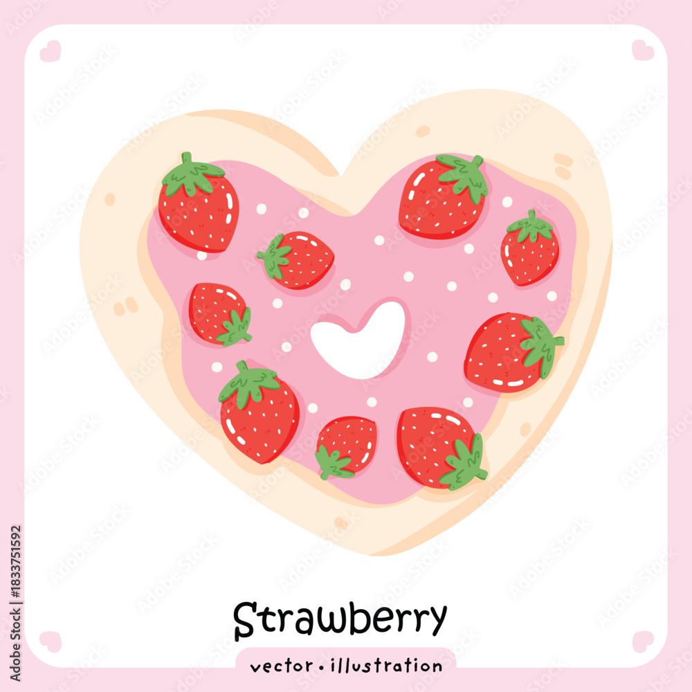 Fototapeta premium Coquette Aesthetic Heart Donut Illustration with Fresh Strawberries vector illustration