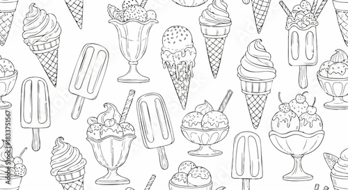Ice cream desserts and popsicles pattern.