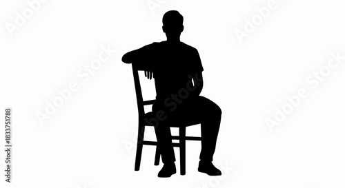 Silhouette of a man sitting on a chair with his arm resting on the back.