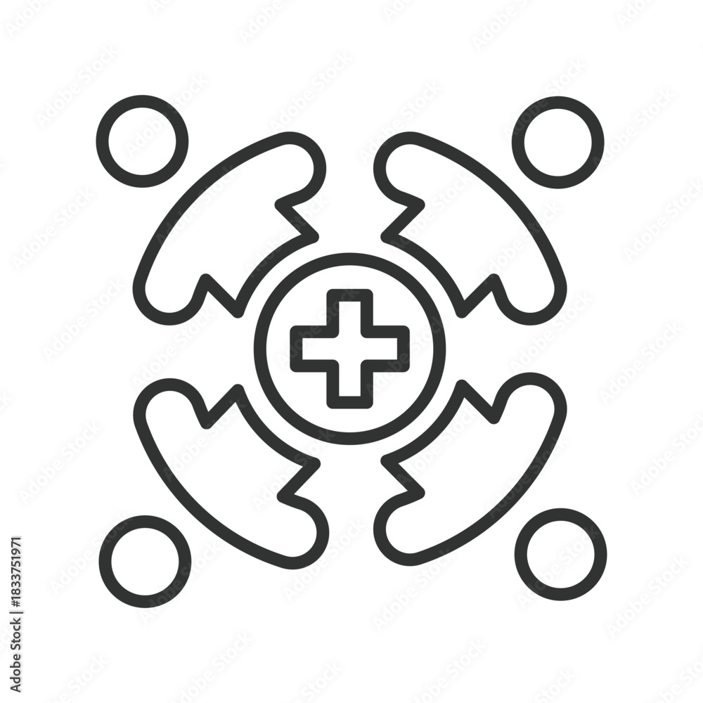 Fototapeta premium Social health, icon in line design. social health, community, public health, group, support, people, together on white background vector. Social health editable stroke icon