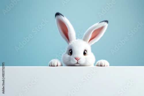 Bunny peeking over blank surface
