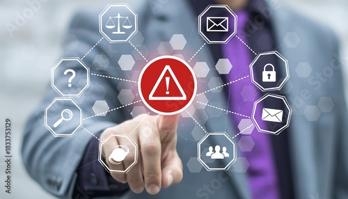 9

Business attention mark with triangle icon web internet communication risk safety security concept social network concept