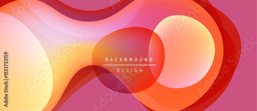 Abstract fluid shapes, vibrant orange, yellow hues blend. Pink backdrop creates dynamic visual experience. Modern design element.