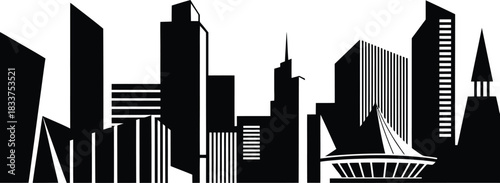 A sleek silhouette of Dallas's iconic skyline, rendered in striking monochrome. capturing the city's urban elegance and modern architectural marvels.