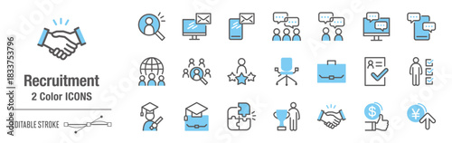 カジュアルな２色・アイコンセット｜求人、ビジネス、リクルート [線の編集可能]