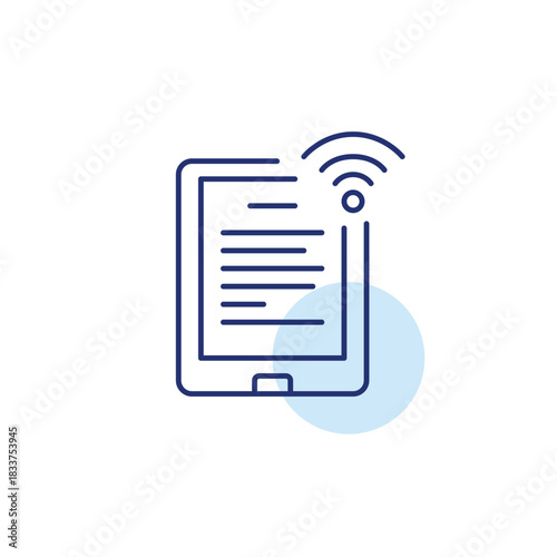 Text document on tablet and wi-fi. Online reading, remote learning. Pixel perfect, editable stroke vector icon