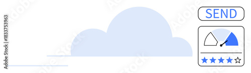 Cloud computing. Cloud computing technology with user feedback rating, performance speed indicators, and a send function. Cloud computing enabling reviews, speed monitoring, communication, UX design