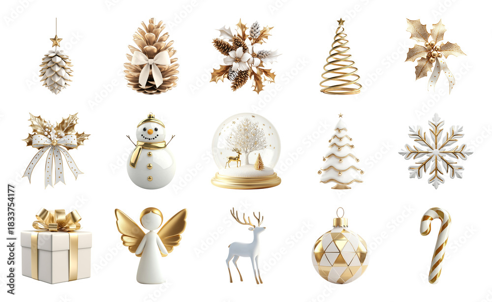 Fototapeta premium PNG Elegant festive holiday decorations, element set on transparent background