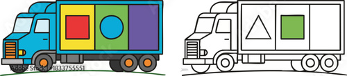 Color and Shape Matching Truck Activity for Kids Colorable Logistics Vehicle