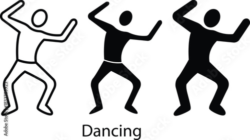 Happy Person Moving Body Music Rhythm Fun Activity Black Icon Vector Silhouette and Pictogram..eps