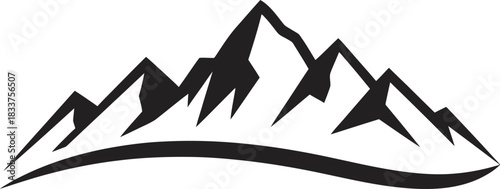 Stylized black mountain range silhouette vector graphic design element for outdoor, nature, adventure, and travel branding concepts.