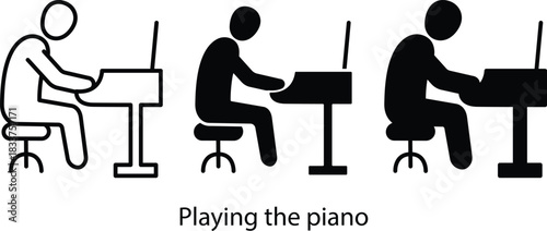 Musician Sitting Playing Classical Music Instrument Hobby Icon Vector Silhouette and Pictogram..eps