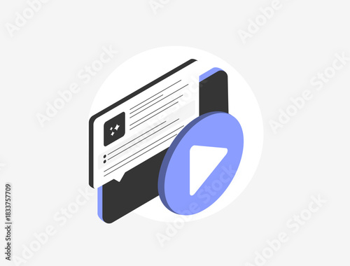 Video summarizer concept- AI tool turning key moments from footage into clear text notes and simple bullet list. Video summarizer with ai clean workflow for faster analysis vector illustration