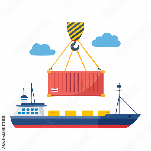 Seaport Crane Loading a Container onto a Cargo Ship