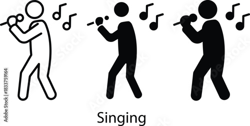 Singer Holding Microphone Vocal Music Performance Artist Black Icon Vector Silhouette and Pictogram..eps