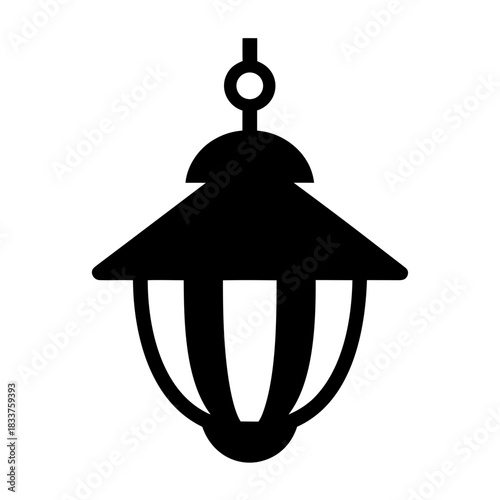 Silhouette of an old fashioned hanging lantern with a peaked roof