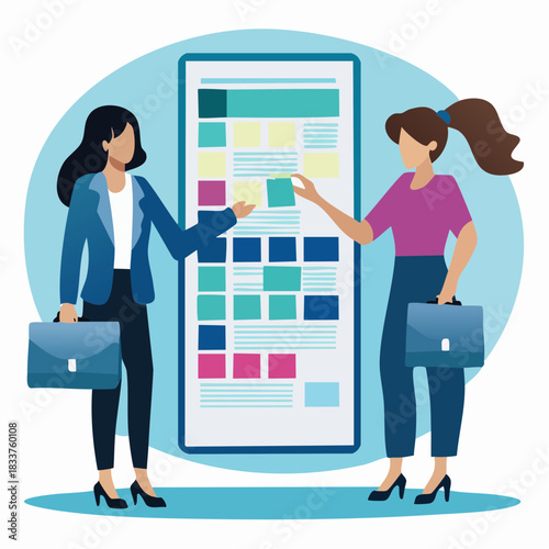 Businesswomen Collaborating on a Digital Project Interface
