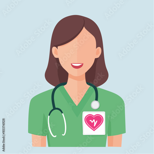 Caring Nurse in Scrubs with Heart Icon Illustration
