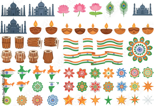 Indian Cultural Symbols and Elements Illustration