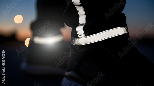 Legs with reflective safety bands at dusk for visibility