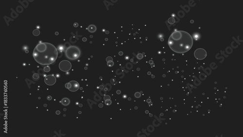 Glowing Translucent Bubbles Floating on Dark Background Abstract Vector