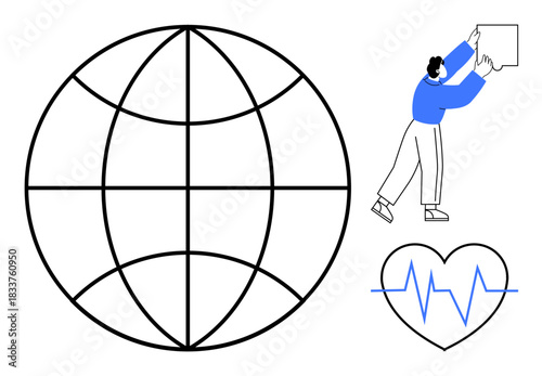 Global connectivity theme. Global connectivity interconnection across boundaries. Global connectivity supports health monitoring and collaborative solutions. For technology, healthcare, teamwork