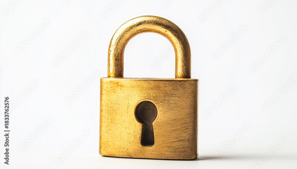 Fototapeta premium Golden lock isolated on white background