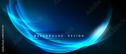 Dark backdrop features vibrant blue light streaks. Smooth curves create abstract design, text reads background design. Modern, sleek visual presentation.