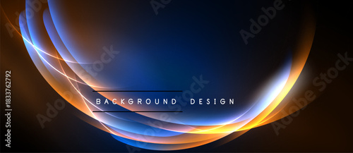 Abstract light curves form elegant backdrop. Blue, orange hues blend, creating dynamic visual effect. Text reads background design.