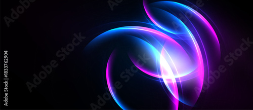 Abstract flowing lines, vibrant blue, pink hues. Dark background creates dramatic light effect. Modern digital artwork.