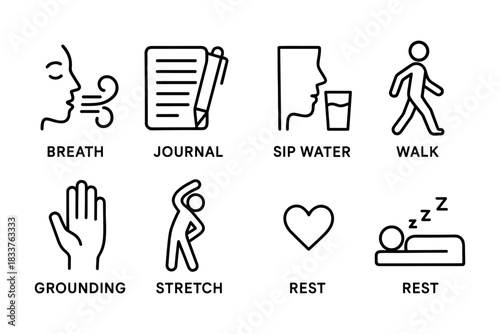 Daily wellness icons: simple line art for healthy living routines