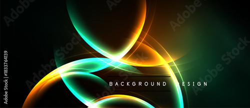 Abstract glowing lines create dynamic composition. Dark background emphasizes vibrant colors, modern design element.