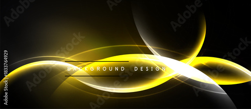 Abstract yellow waves over black background. Modern design, smooth curves, dynamic composition. Elegant, bright, stylish presentation.