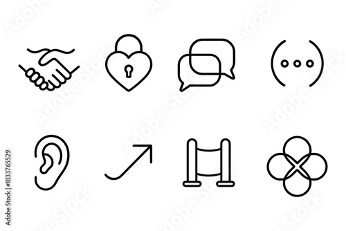 Minimalist linear icon set with communication and security symbols