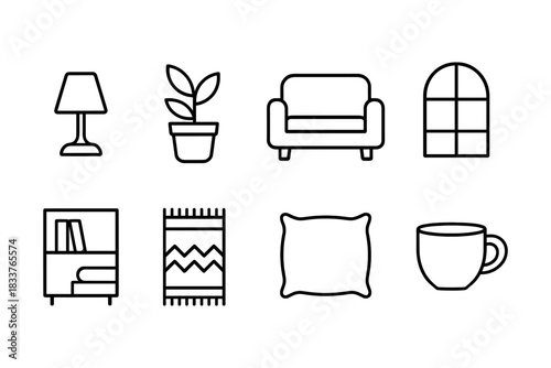 Minimalist home decor icons for cozy interior design inspiration