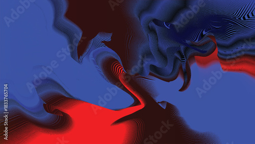 Swirling Red Blue Black Gradient Abstract Motion with Fluid Waves on Dark Background Vector