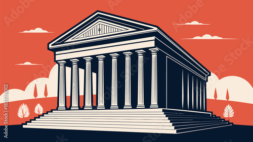 Step Back In Time With This Stunning Ancient Greek Temple Illustration, Perfect For History Projects, Educational Material, Or Adding Classic Elegance To Designs
