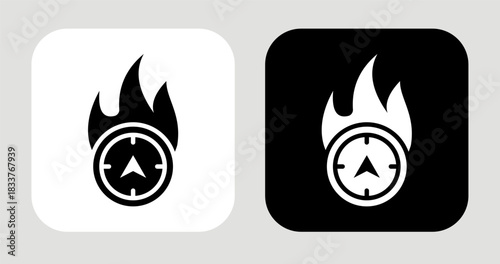 North Flame Icon In Black and White Glyph Style