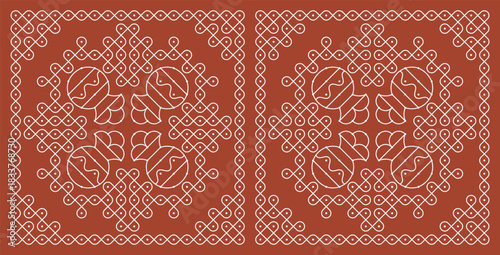 Pongal special pulli kolam, dotted rangoli set. Indian Traditional home decor folk art vector illustration.